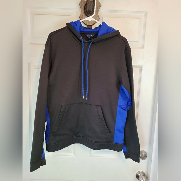 (1163) Sport-Tek Men's Classic Sports Hoodie, Size: Small Color: Black and Blue - Picture 5 of 16